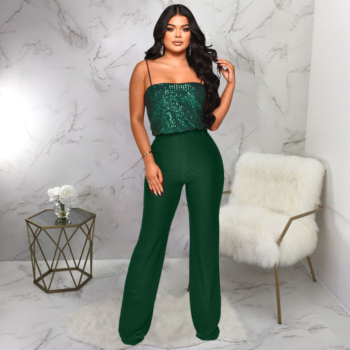 Fashion suspender sequins jumpsuit