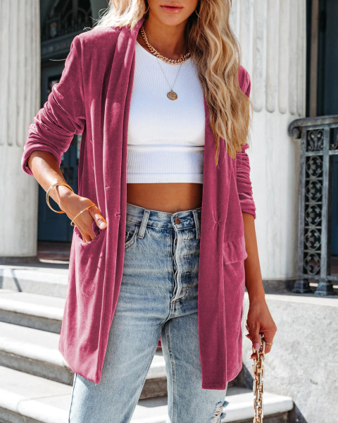 Loose gold velvet elastic pocket long sleeve coat