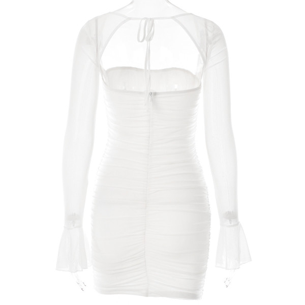 Sexy tight dress perspective long sleeve open backpack hip skirt