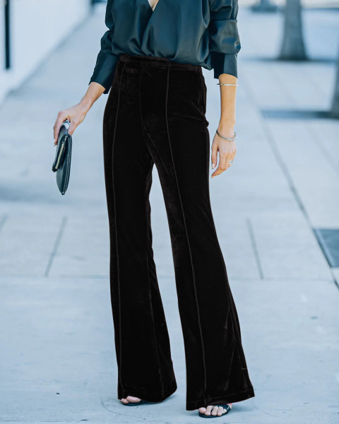 Collage gold velvet micro lapel pants High waist casual pants