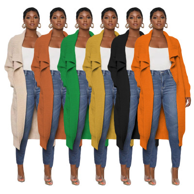 Women's casual solid color long knitted cardigan coat