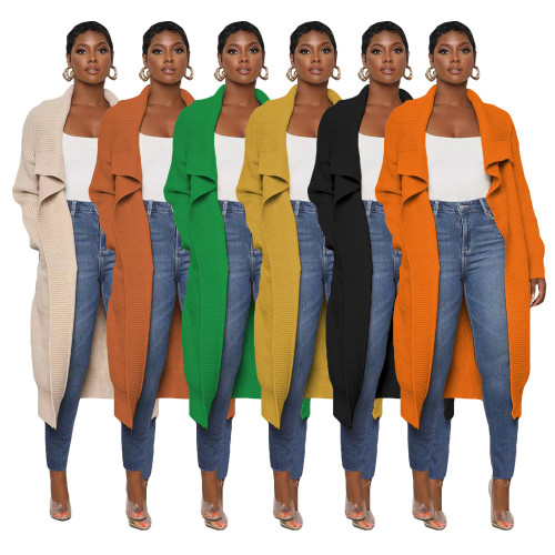 Women's casual solid color long knitted cardigan coat