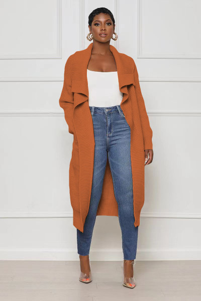 Women's casual solid color long knitted cardigan coat