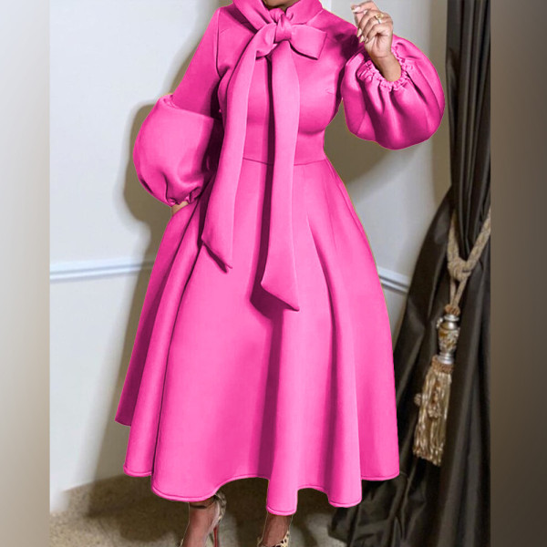 Lace up Dress Multicolor Optional Commuter Style Bubble Sleeve A-line Dress