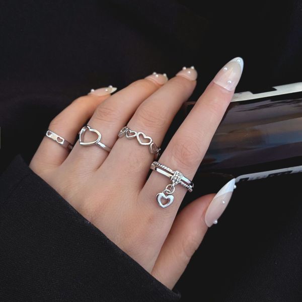 Creative hollow heart ring set of 4 women's ins style simple open forefinger ring
