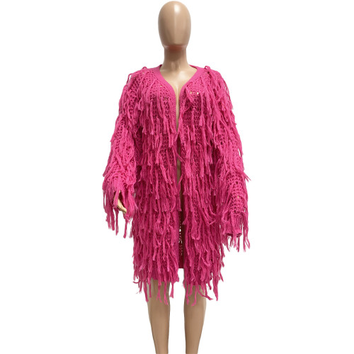 Knitted hand hook tassel cardigan dress