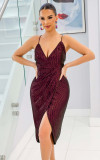 Sleeveless low cut sexy sequins irregular suspenders dress