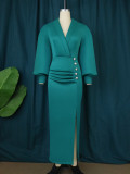 Pleated design lantern sleeve hip wrap one-step skirt