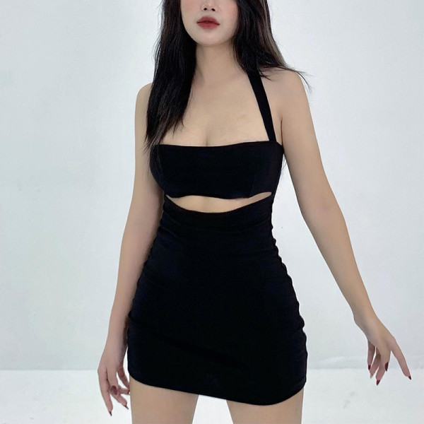 Off the shoulder neck wrap chest sleeveless cut out hot girl hip wrap skirt