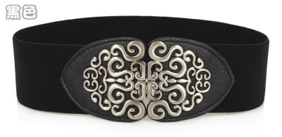 Vintage Fashion Elastic Wide Waist Cover Simple 100 Pair with Dress Coat Black Elastic Belt