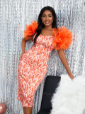 Oversize small design sleeve splicing printing buttocks skirt mid length party dress dress