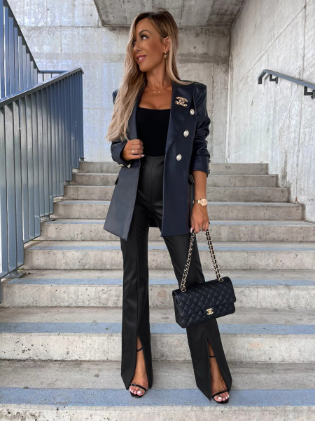 High waist fashion temperament slim sexy casual split pu leather pants casual pants