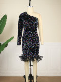Temperament style colorful sequin dress
