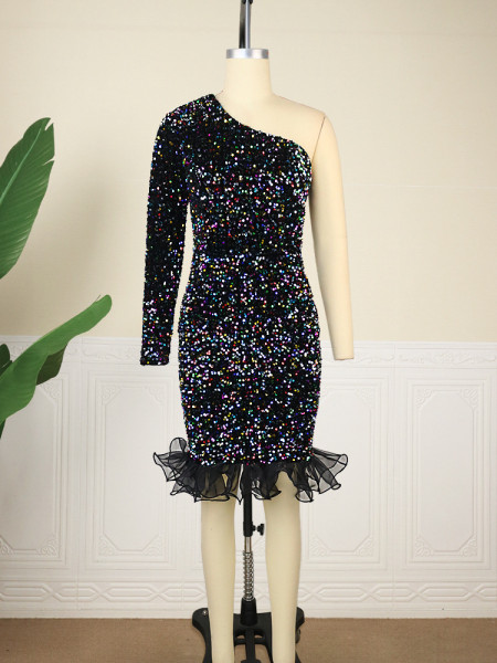 Temperament style colorful sequin dress