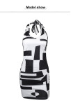 Color contrast sexy neck wrap dress with straps sexy backless sleeveless short skirt