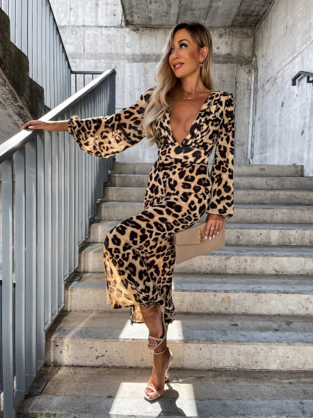 Knee length skirt V-neck slim slit dress long