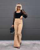 Women's solid color high waist slim micro flare pants corduroy high waist casual pants