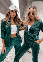 Fashion hooded Korean velvet sports casual suit two-piece set