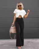 Women's solid color high waist slim micro flare pants corduroy high waist casual pants