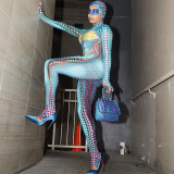 Hooded zipper long sleeve mitten tight one-piece jumpsuit