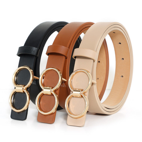 Double loop jeans 8-button metal belt smooth buckle thin belt skirt decorative belt fashionable white