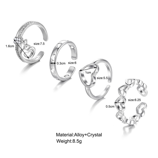 Creative hollow heart ring set of 4 women's ins style simple open forefinger ring