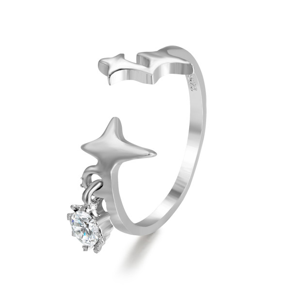 Vintage Temperament Open Ring Star Cool Wind Ring Female High Grade Diamond Setting Star Personality Index Finger