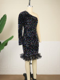 Temperament style colorful sequin dress