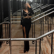 Tight, sexy, chest wrapped, backless, long sleeved, open cut, hip wrapped, fashion, casual, solid color dress Tight, sexy, chest wrapped, backless, long sleeved, open cut, hip wrapped, fashion, casual, solid color dress