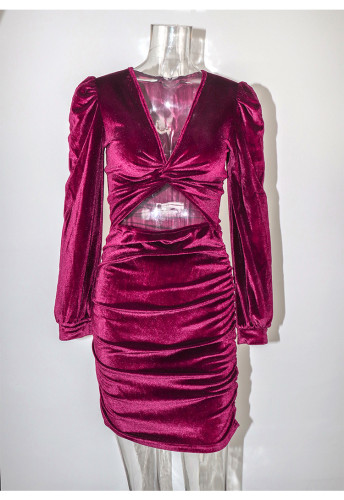 Women's sexy splicing hip wrap skirt Deep V-neck temperament sexy dress hip wrap skirt