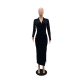 Fashion slim fitting low cut evening dress High waist slit sexy dress