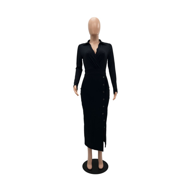 Fashion slim fitting low cut evening dress High waist slit sexy dress