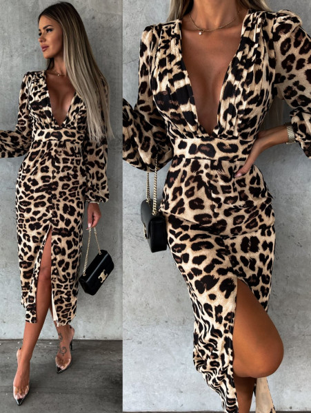 Knee length skirt V-neck slim slit dress long
