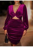 Women's sexy splicing hip wrap skirt Deep V-neck temperament sexy dress hip wrap skirt