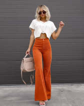 Women's solid color high waist slim micro flare pants corduroy high waist casual pants