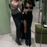 Tight, sexy, chest wrapped, backless, long sleeved, open cut, hip wrapped, fashion, casual, solid color dress