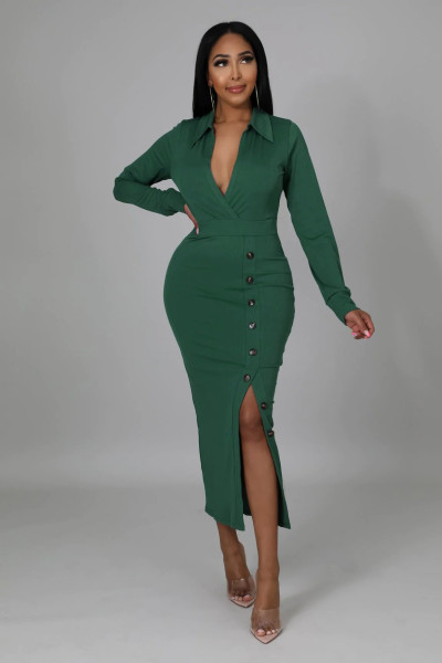 Fashion slim fitting low cut evening dress High waist slit sexy dress