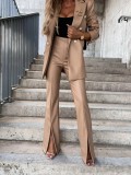 High waist fashion temperament slim sexy casual split pu leather pants casual pants