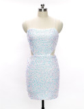 Sexy backless dress Solid suspender Spice girl sequins hip wrap skirt