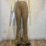 High waist fashion temperament slim sexy casual split pu leather pants casual pants