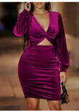 Women's sexy splicing hip wrap skirt Deep V-neck temperament sexy dress hip wrap skirt