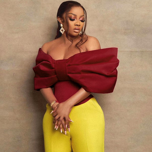 Bowknot bra off shoulder short top sexy style show white show thin red T-shirt vest