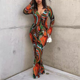 Sexy printed shirt wide leg pants fashionable casual two-piece set