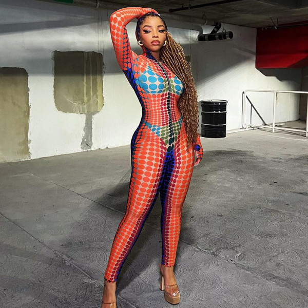 Hooded zipper long sleeve mitten tight one-piece jumpsuit