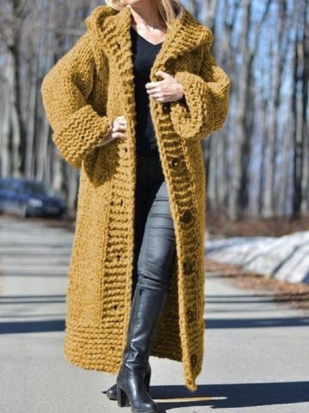 Hooded cardigan loose knit long coat C659526610350