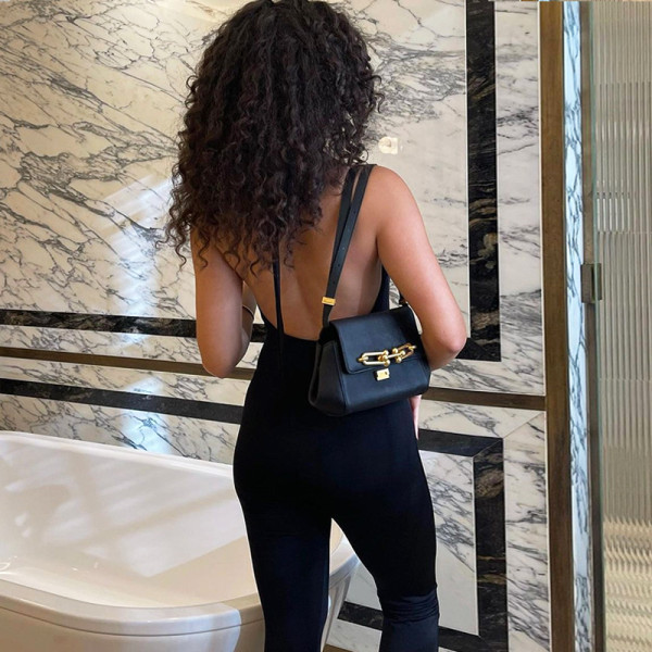 Fashion sexy tight V-neck sleeveless neck neck open back hip lifting solid color sports casual one-piece trousers