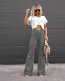 Women's solid color high waist slim micro flare pants corduroy high waist casual pants