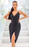 Sleeveless low cut sexy sequins irregular suspenders dress