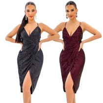 Sleeveless low cut sexy sequins irregular suspenders dress Sleeveless low cut sexy sequins irregular suspenders dress