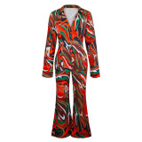 Sexy printed shirt wide leg pants fashionable casual two-piece set
